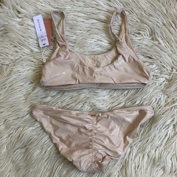 PilyQ Shell Ring Side Halter Basic Ruched Bikini - Picture 6 of 11